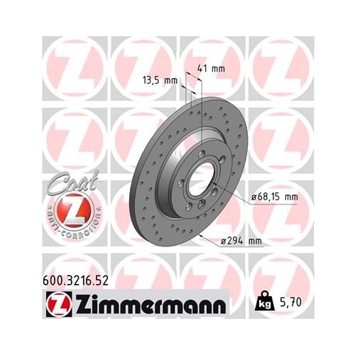 Bremsscheibe ZIMMERMANN 600.3216.52 SPORT COAT Z für FORD VAG, Hinterachse