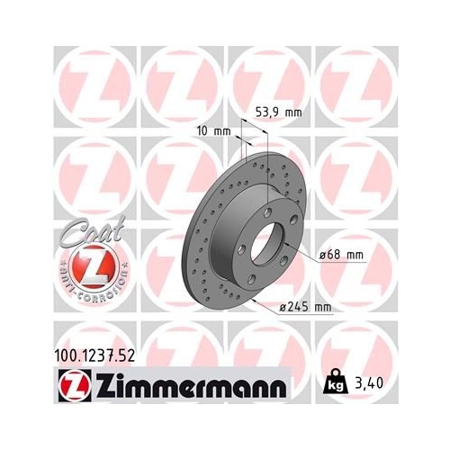 Bremsscheibe ZIMMERMANN 100.1237.52 SPORT COAT Z für AUDI, Hinterachse