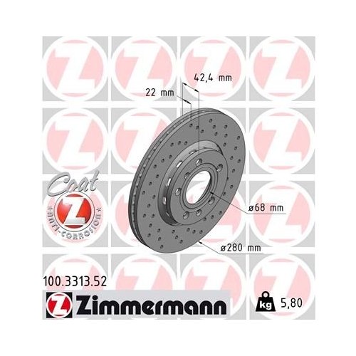 Bremsscheibe ZIMMERMANN 100.3313.52 SPORT COAT Z für VAG, Hinterachse