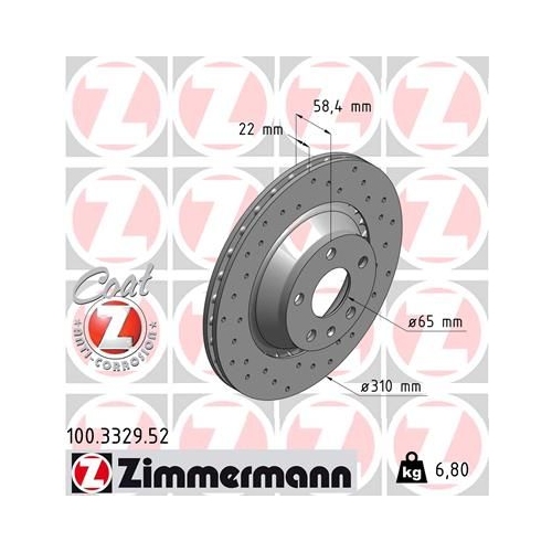 Bremsscheibe ZIMMERMANN 100.3329.52 SPORT COAT Z für AUDI, Hinterachse