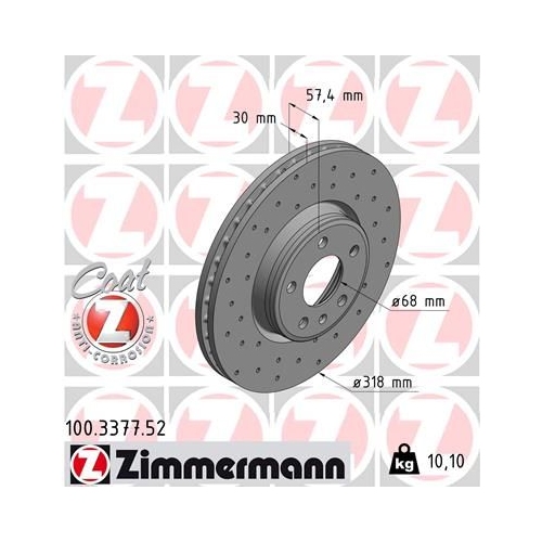 Bremsscheibe ZIMMERMANN 100.3377.52 SPORT COAT Z für VAG, Vorderachse