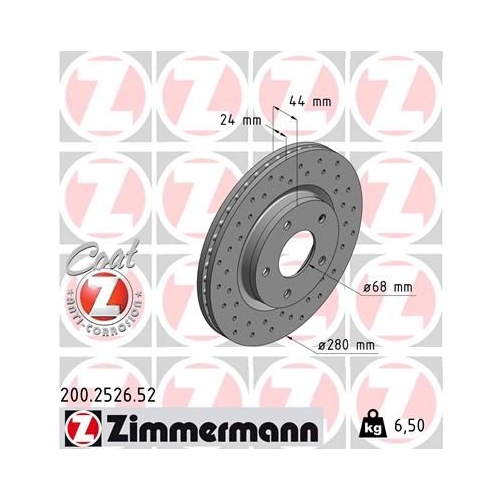 Bremsscheibe ZIMMERMANN 200.2526.52 SPORT COAT Z für NISSAN, Vorderachse