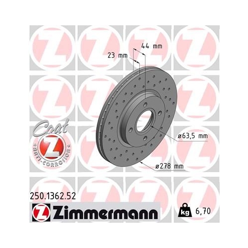 Bremsscheibe ZIMMERMANN 250.1362.52 SPORT COAT Z für FORD, Vorderachse