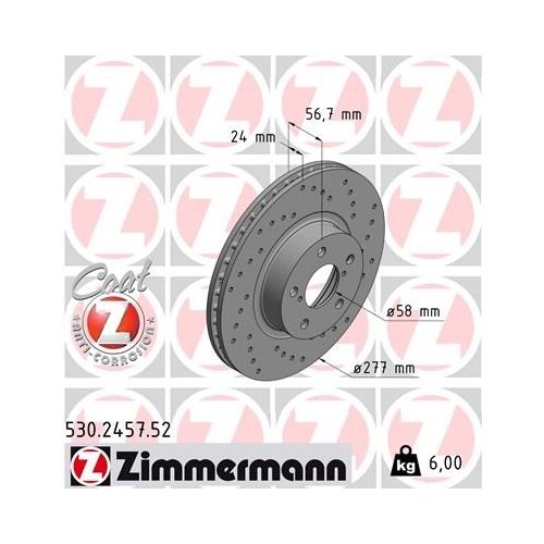 Bremsscheibe ZIMMERMANN 530.2457.52 SPORT COAT Z für SUBARU TOYOTA, Vorderachse