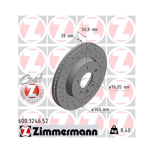 Bremsscheibe ZIMMERMANN 600.3246.52 SPORT COAT Z für VAG, Vorderachse