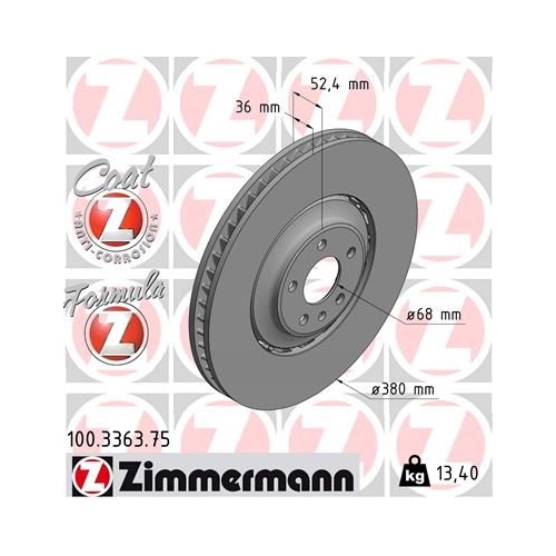 Bremsscheibe ZIMMERMANN 100.3363.75 FORMULA Z COAT Z für VAG, Vorderachse