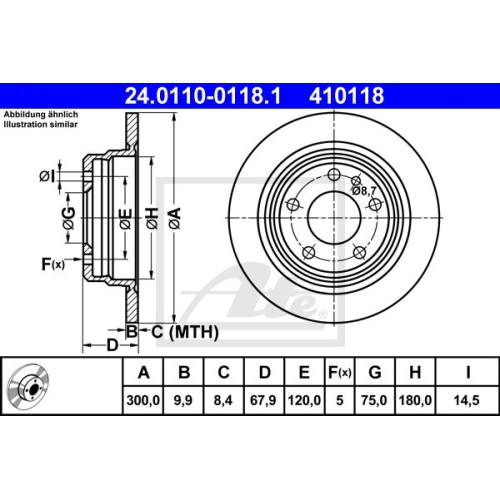 Bremsscheibe ATE 24.0110-0118.1 für BMW, Hinterachse