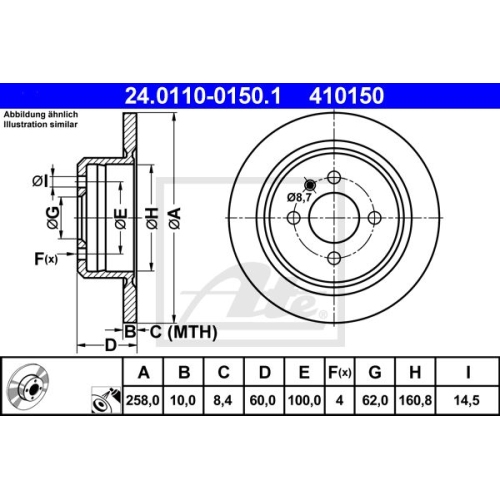 Bremsscheibe ATE 24.0110-0150.1 für BMW, Hinterachse