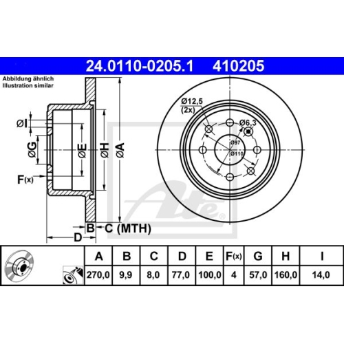 Bremsscheibe ATE 24.0110-0205.1 für OPEL VAUXHALL, Hinterachse