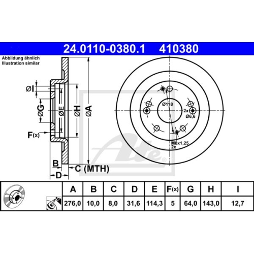 Bremsscheibe ATE 24.0110-0380.1 für HONDA, Hinterachse