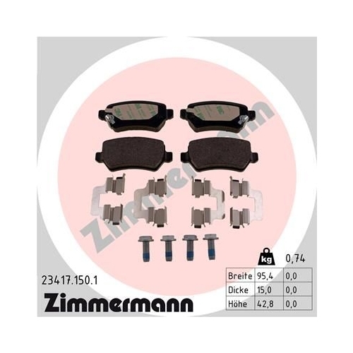 Zimmermann Bremsenset hinten Bremsscheiben + Bremsbeläge Astra G Zafira A 5-Loch