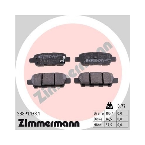 Zimmermann Bremsenset hinten NISSAN QASHQAI X-TRAIL RENAULT KOLEOS