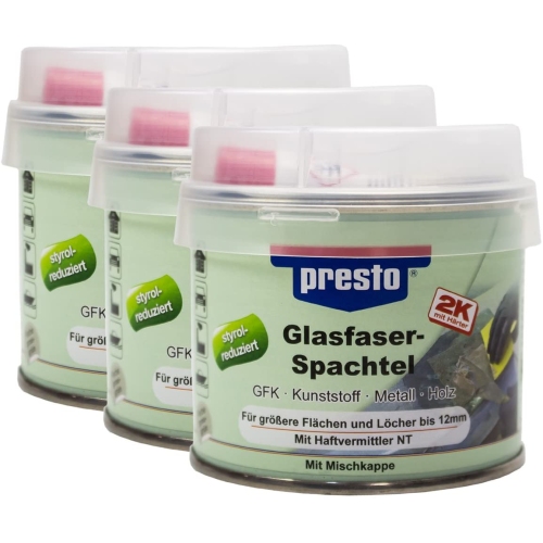 Presto 3x 250g Glasfaserspachtel Härter Grau Grün Glasfaser Metall Holz