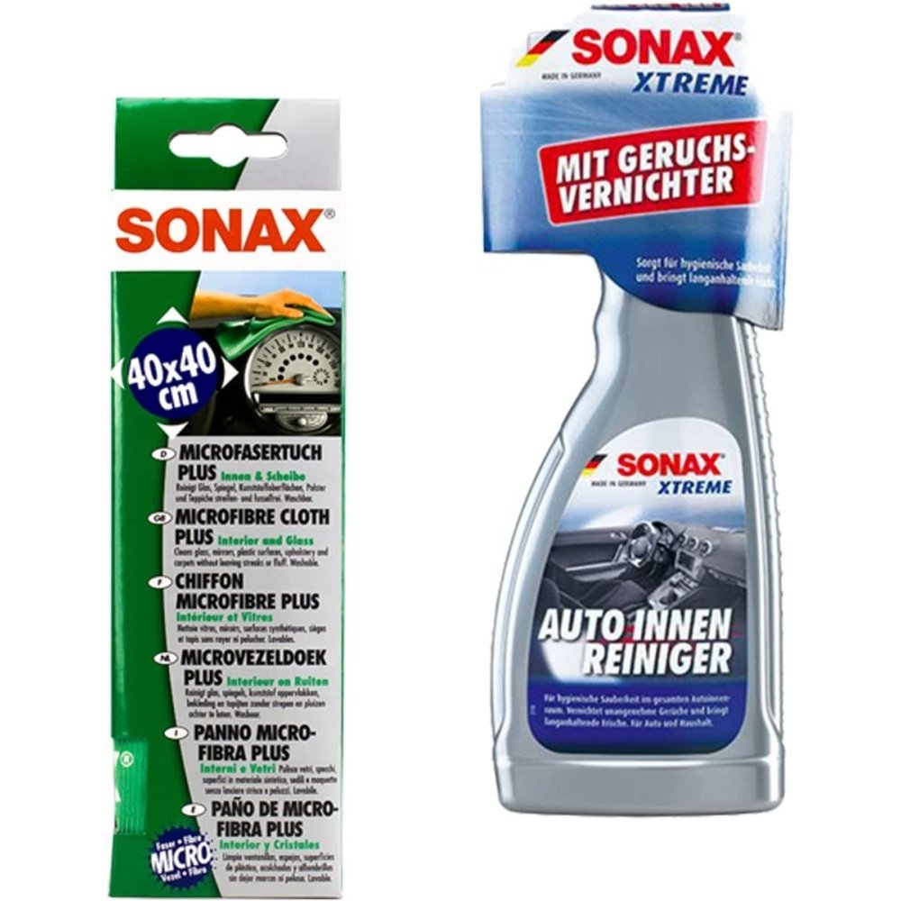 SONAX MICROFASER Tuch Plus INNEN und Scheibe + AUTOINNENREINIGER X-Treme Set