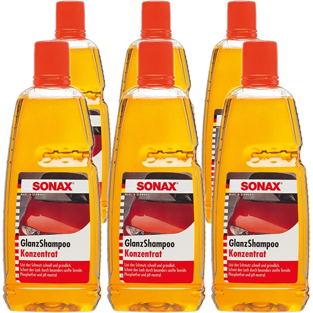 SONAX 03143000 Glanzshampoo Konzentrat Glanz Autoshampoo 6x1L