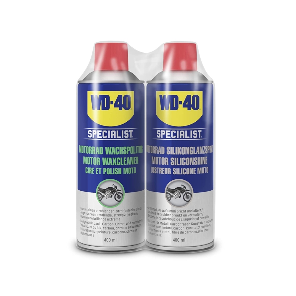 WD-40 Specialist Motorrad Wachspolitur 400ml + WD-40 Specialist Motorrad Silikonglanzspray 400ml