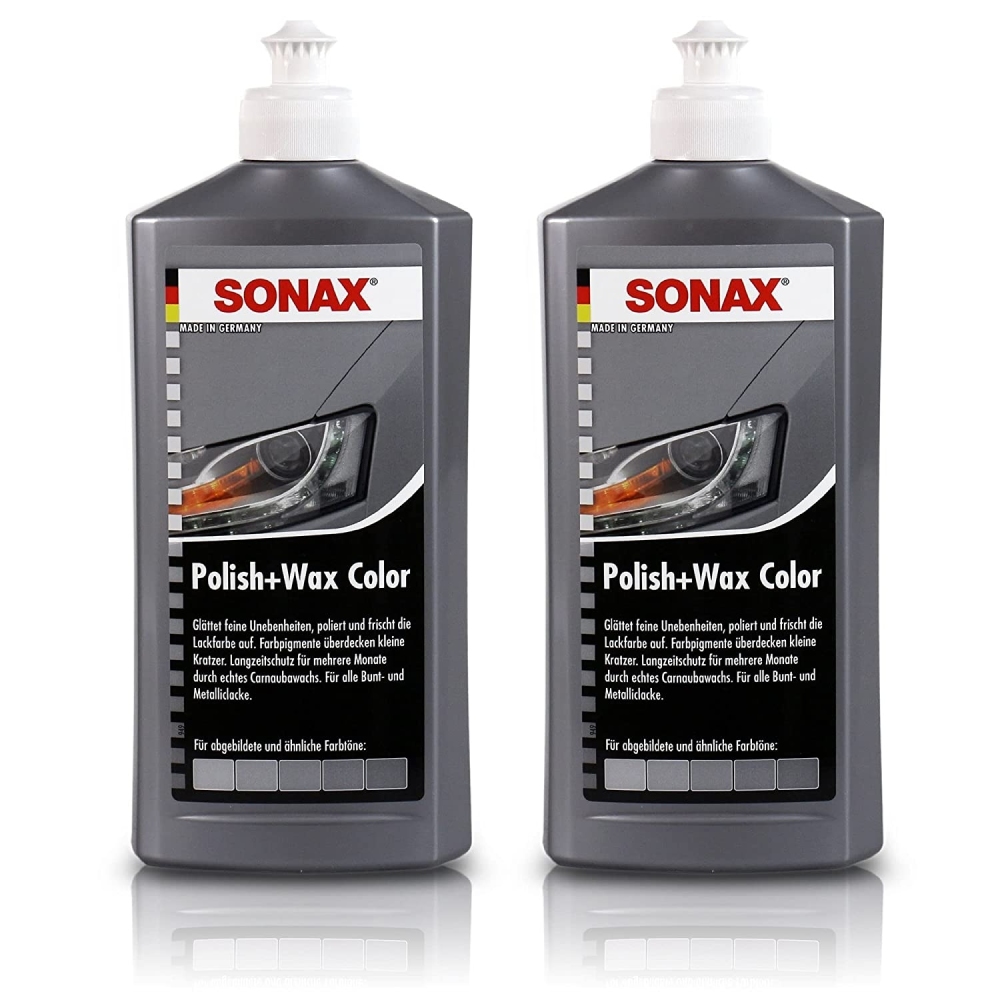 2x 500ml SONAX POLISH und WAX COLOR NANOPRO SILBER/GRAU AUTOPOLITUR LACK POLITUR