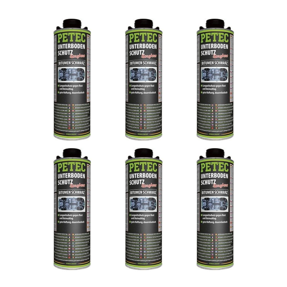 6X PETEC UNTERBODENSCHUTZ Bitumen SAUGDOSE SCHWARZ 1.000 ML 73110