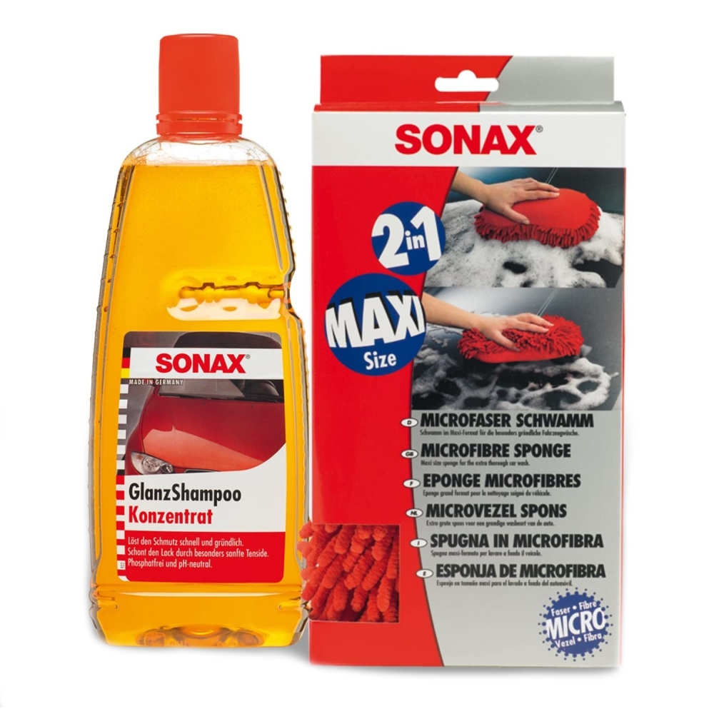 SONAX Set Glanz Shampoo Konzentrat 314300 + Microfaser Schwamm 04281000 1x1l