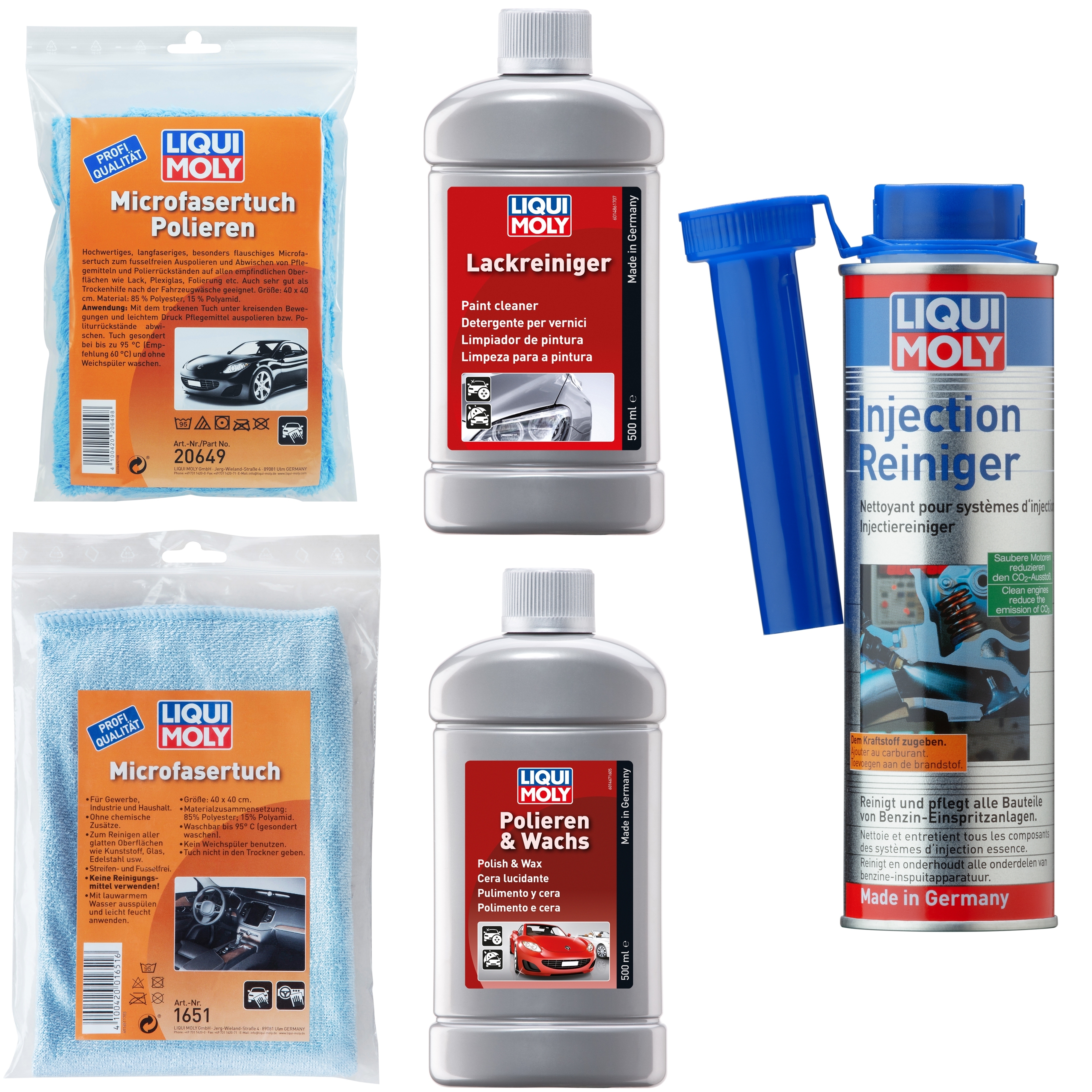 LIQUI MOLY Auto Pflege Politur Paket Benzin inkl. Microfasertücher 1486, 1467, 20649, 1651, 5110