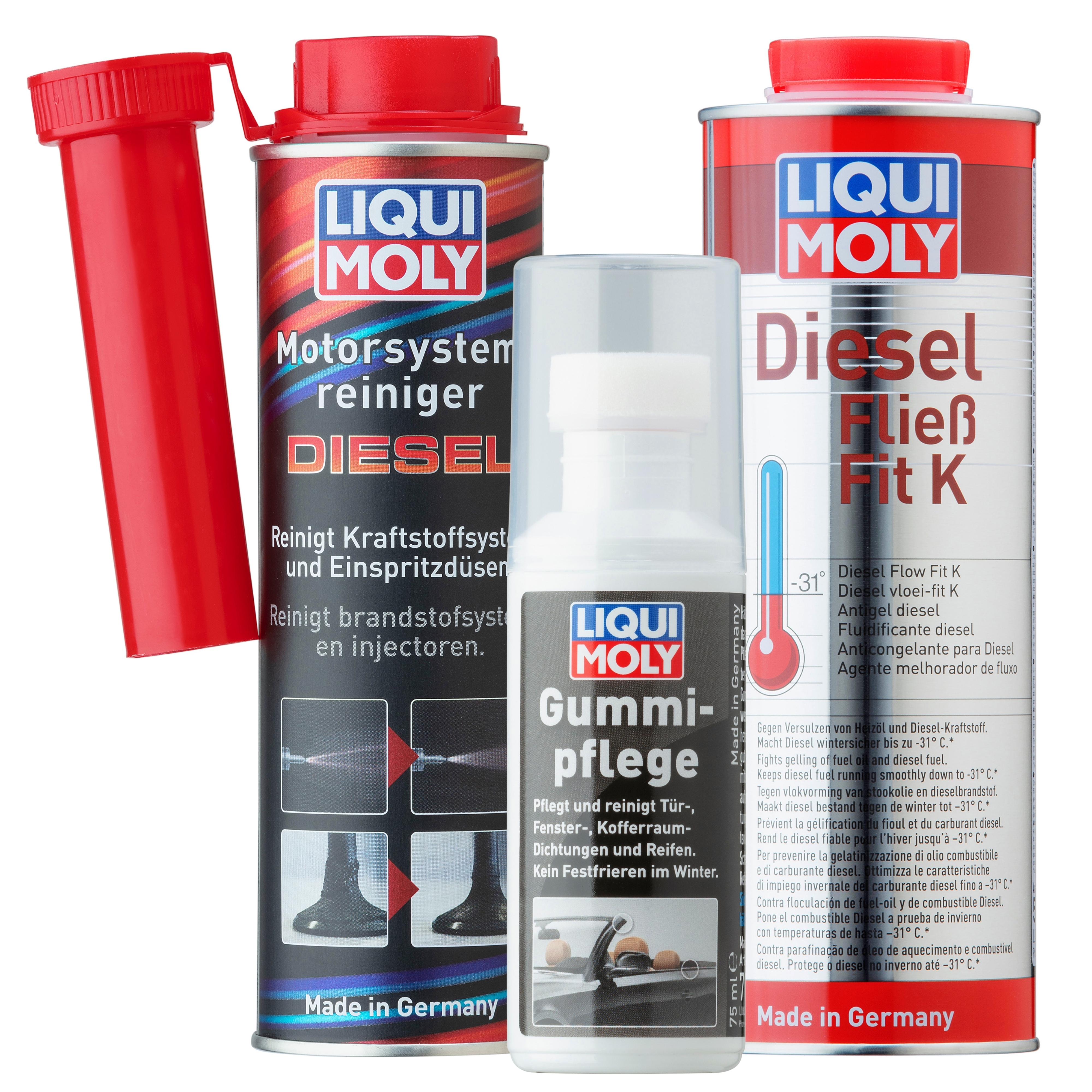 Liqui Moly 1x LM49160 1l Diesel-Winterpaket Motor System Reiniger Diesel + Diesel Fließ Fit K + Gummi-Pflege 5128,5131,7182