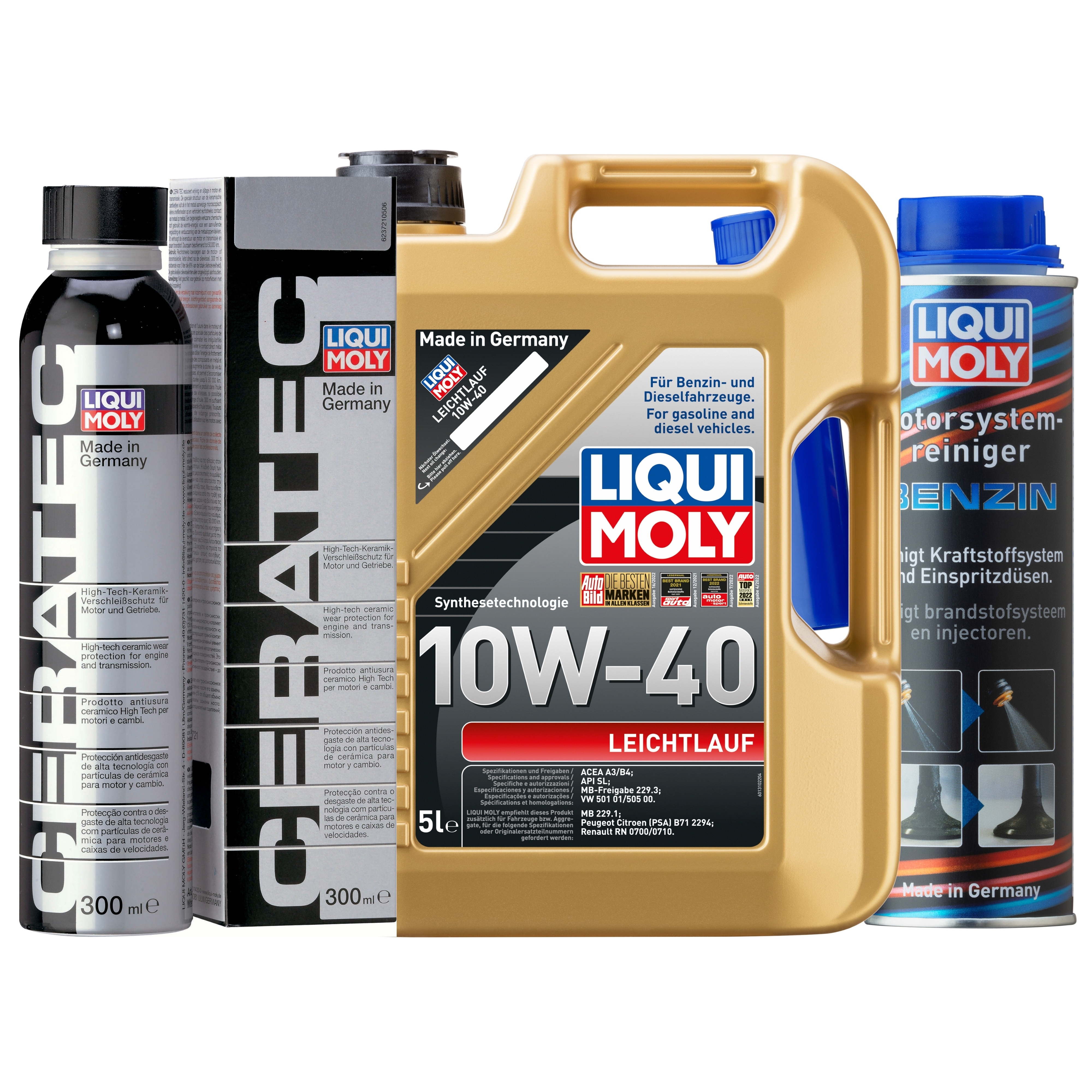 Liqui Moly 1x LM49176 Leichtlauf 10W-40 5l+ CeraTec 300ml + Motor Reiniger Benzin 300ml 1310,3721,5129