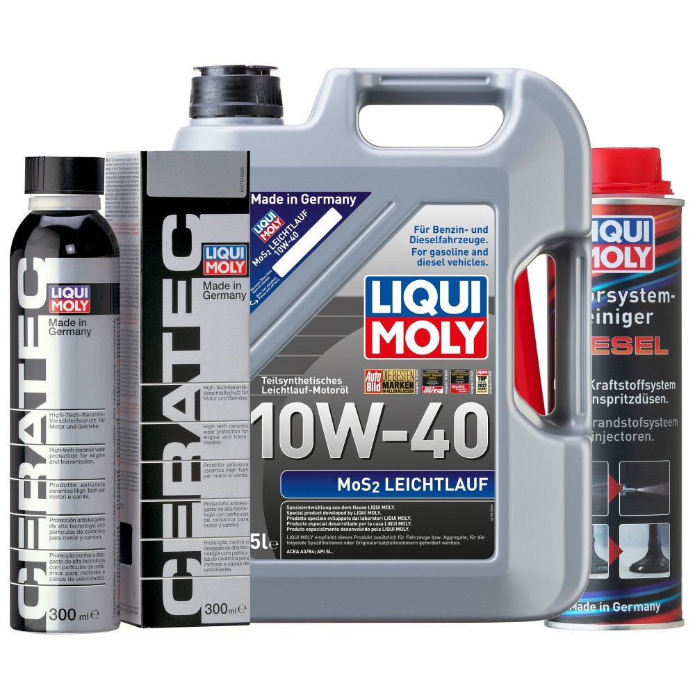 Liqui Moly 1x LM49186 MoS2 Leichtlauf 10W-40 5l + Cera Tec 300ml + Motor System Reiniger Diesel 300ml