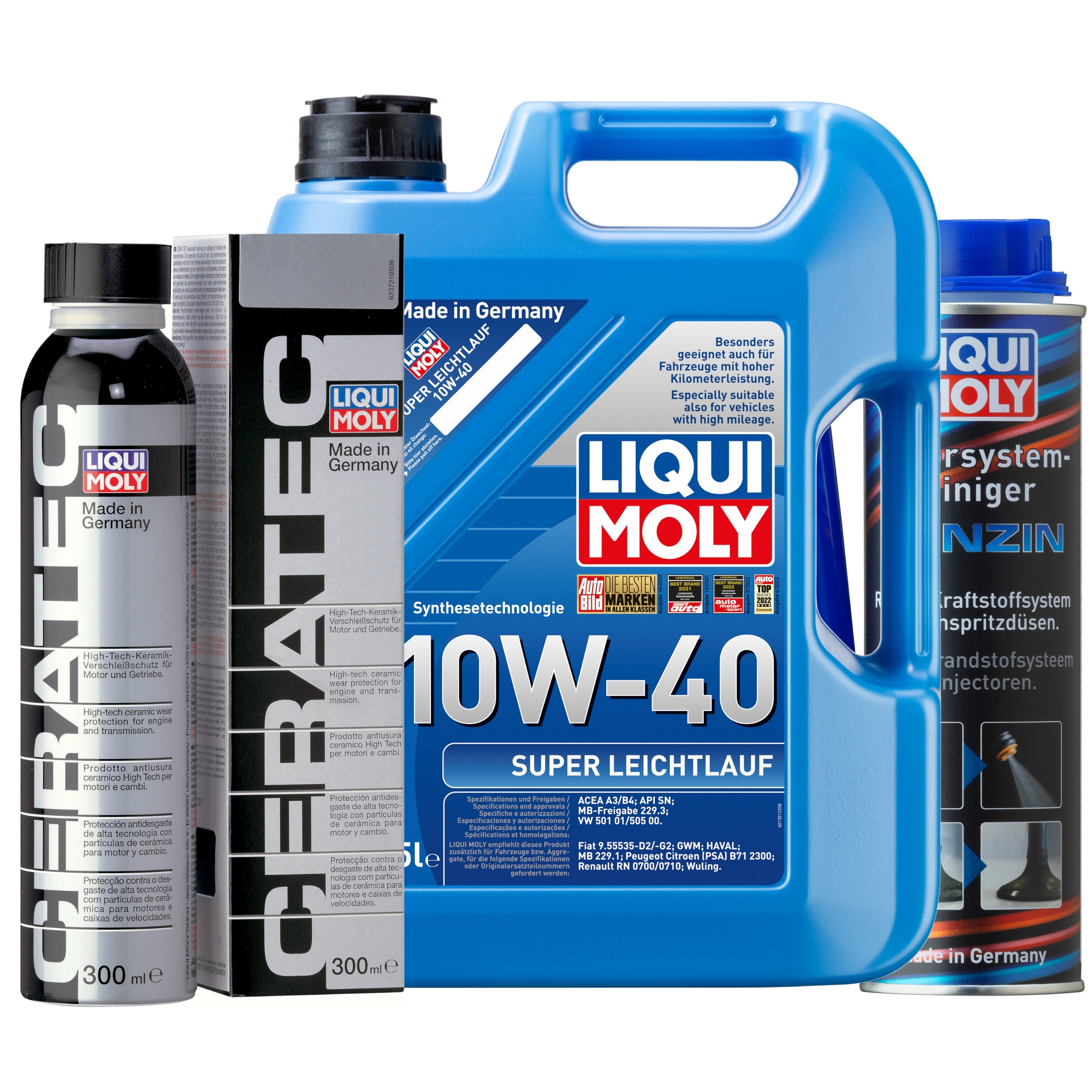 Liqui Moly 1x LM49188Super Leichtlauf 10W-40 5l + Cera Tec 300ml + Motor System Reiniger Benzin 300ml