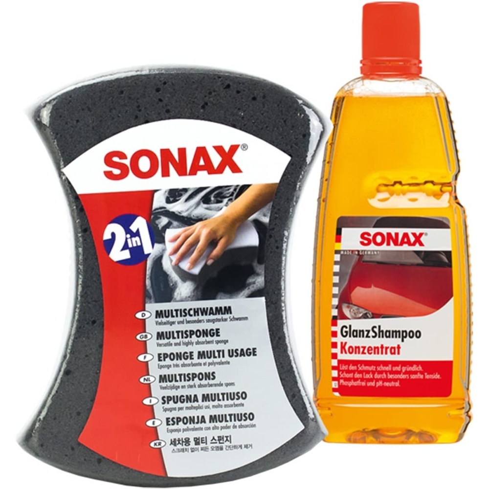 SONAX MULTISCHWAMM + GLANZSHAMPOO Reiniger AUTOPFLEGE AUTOSHAMPOO REINIGUNGSSET