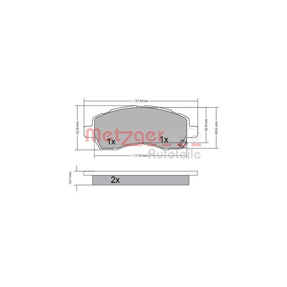 Bremsbelagsatz, Scheibenbremse METZGER 1170607 für SUBARU, Vorderachse