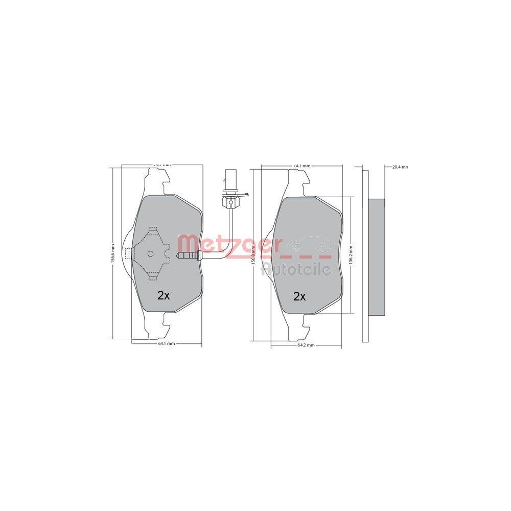 Bremsbelagsatz, Scheibenbremse METZGER 1170020 für VAG, Vorderachse