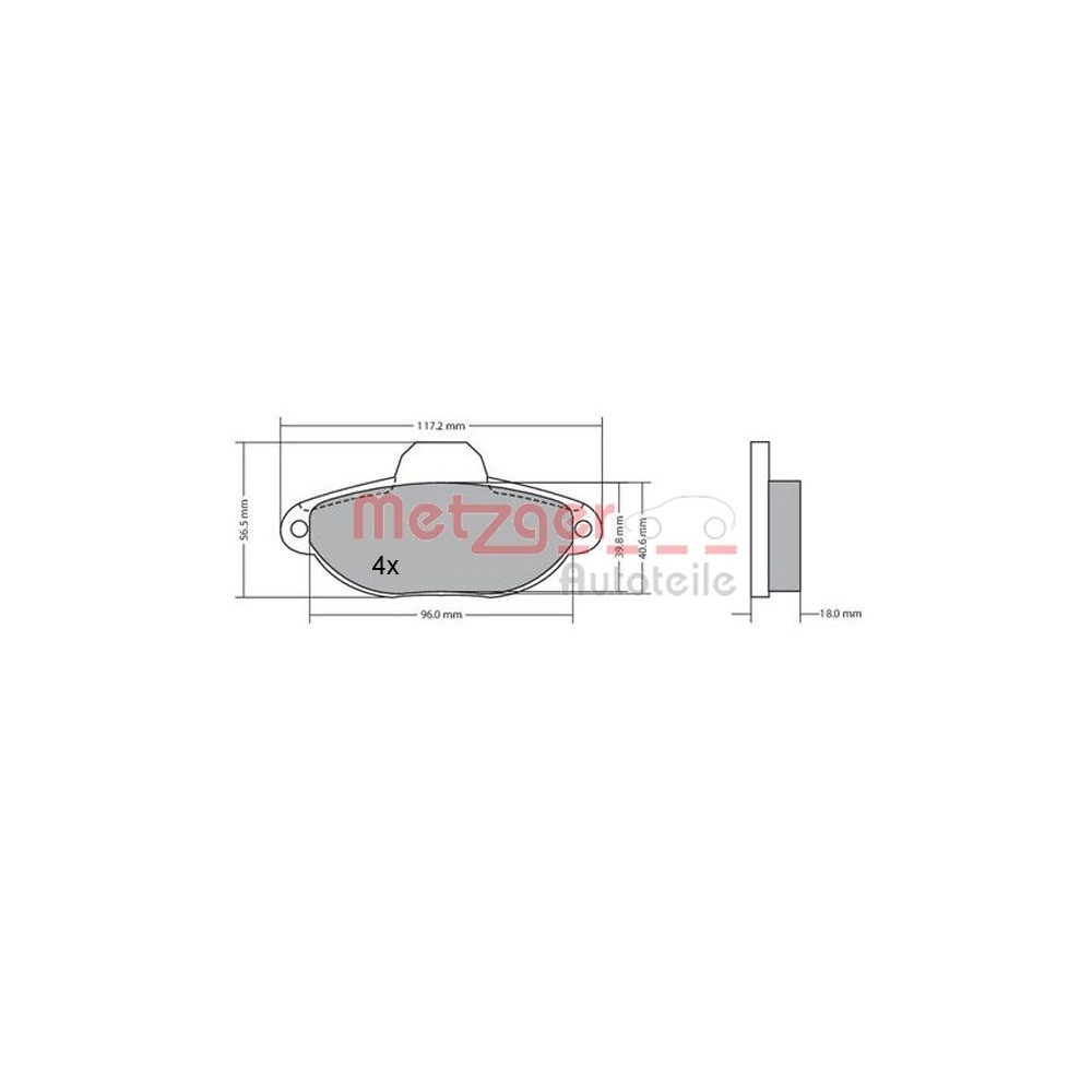 Bremsbelagsatz, Scheibenbremse METZGER 1170044 für FIAT LANCIA, Vorderachse