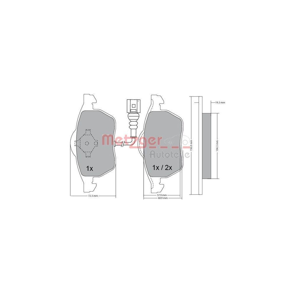 Bremsbelagsatz, Scheibenbremse METZGER 1170122 für VAG, Vorderachse