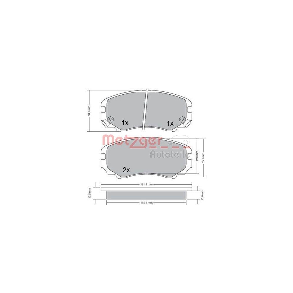 Bremsbelagsatz, Scheibenbremse METZGER 1170262 für HYUNDAI, Vorderachse