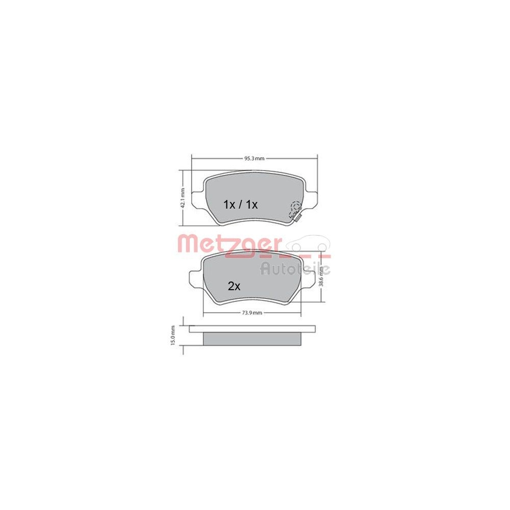 Bremsbelagsatz, Scheibenbremse METZGER 1170004 für OPEL KIA, Hinterachse