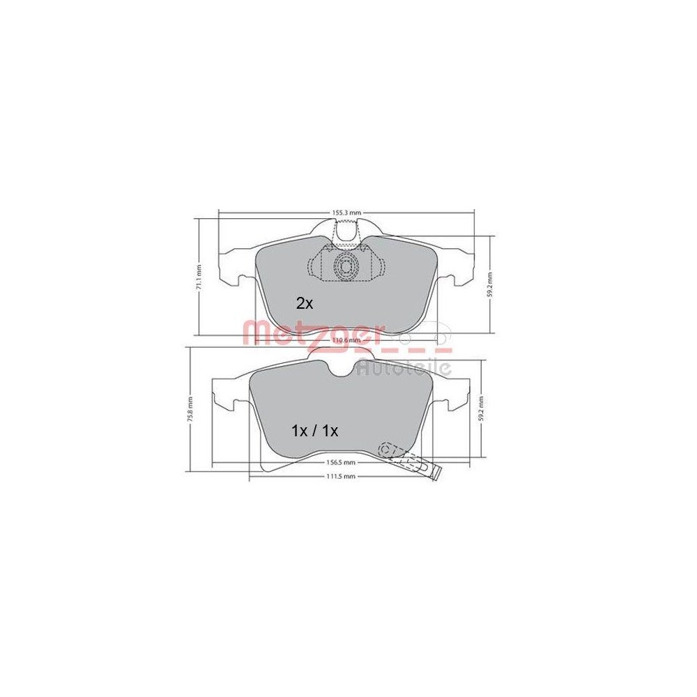 Bremsbelagsatz, Scheibenbremse METZGER 1170010 für OPEL, Vorderachse