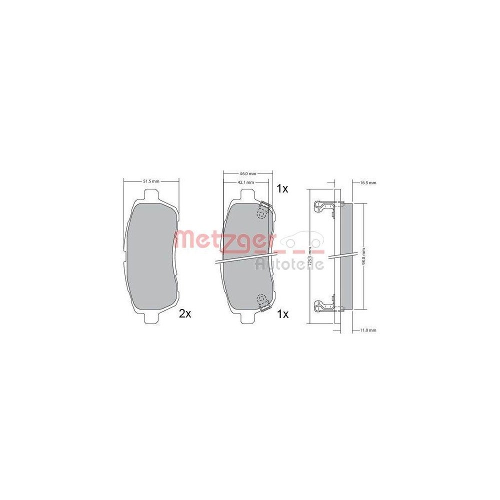 Bremsbelagsatz, Scheibenbremse METZGER 1170017 f&uuml;r DAIHATSU FORD MAZDA