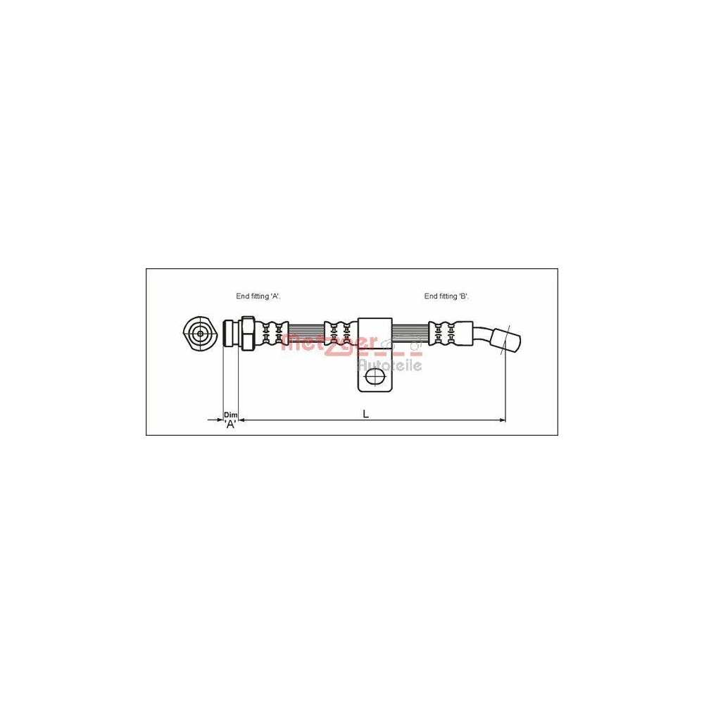 Bremsschlauch METZGER 4110403 für HYUNDAI, Vorderachse links