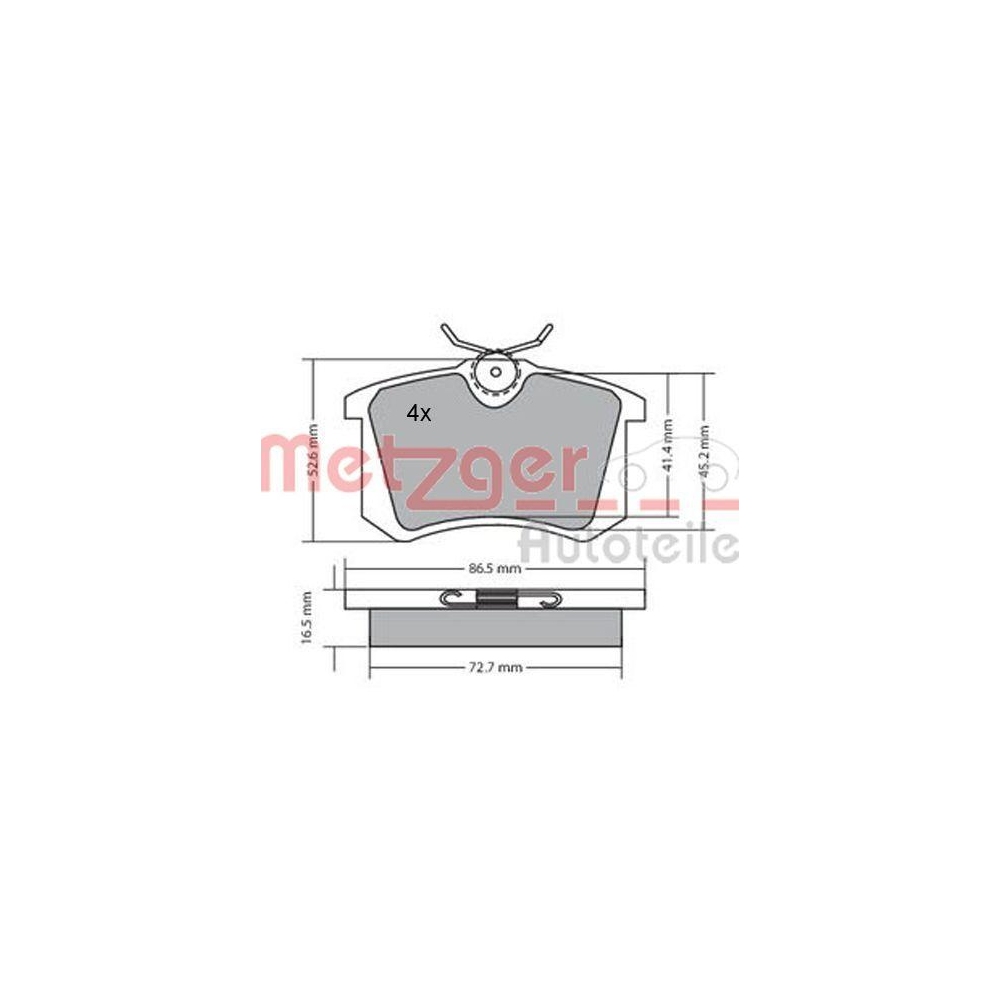 Bremsbelagsatz, Scheibenbremse METZGER 1170039 für RENAULT, Hinterachse