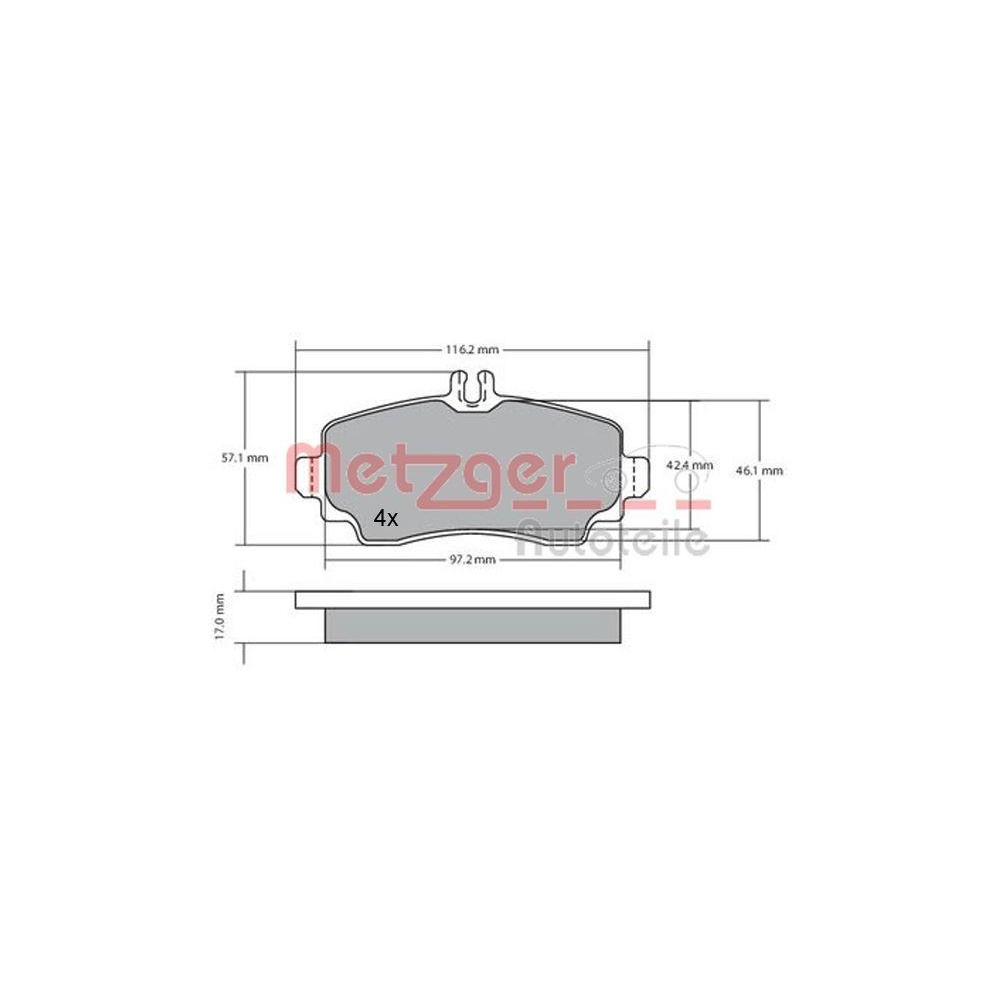 Bremsbelagsatz, Scheibenbremse METZGER 1170041 für MERCEDES-BENZ, Vorderachse