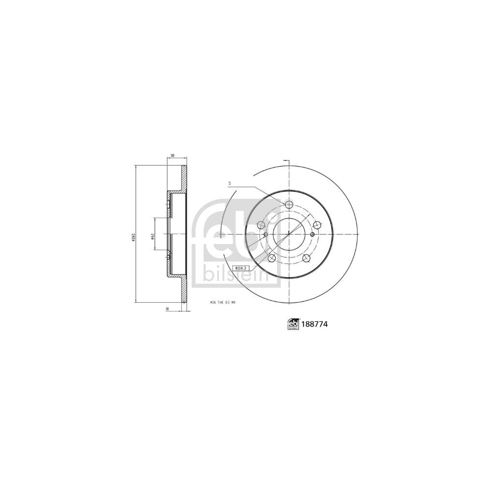 Bremsscheibe FEBI BILSTEIN 188774 für TOYOTA, Hinterachse