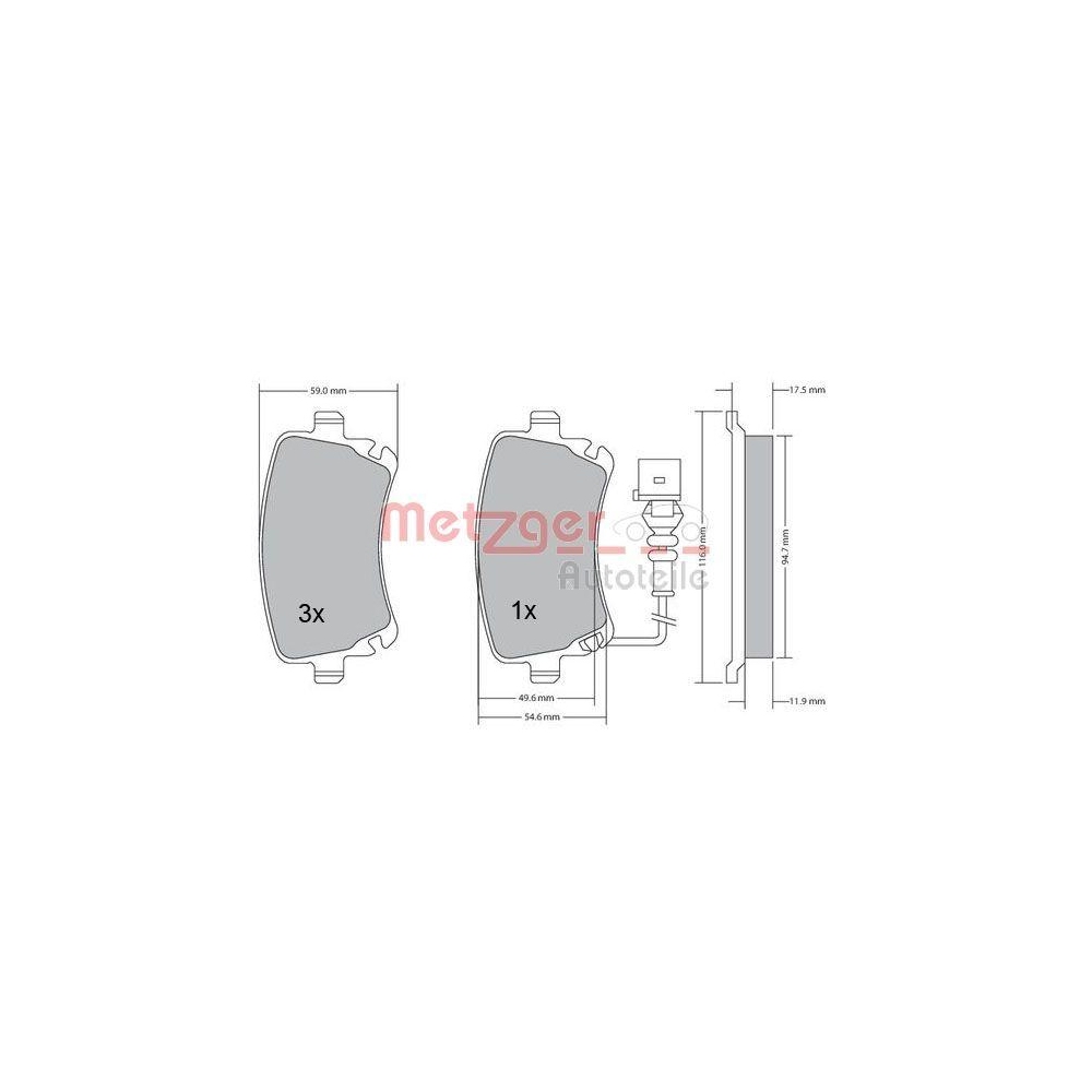 Bremsbelagsatz, Scheibenbremse METZGER 1170051 für VW, Hinterachse