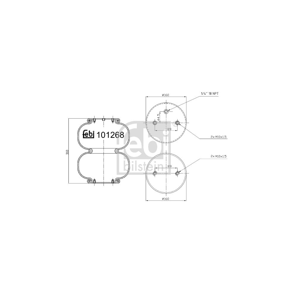 Febi Bilstein 1x 101268 Luftfederbalg, Liftachse