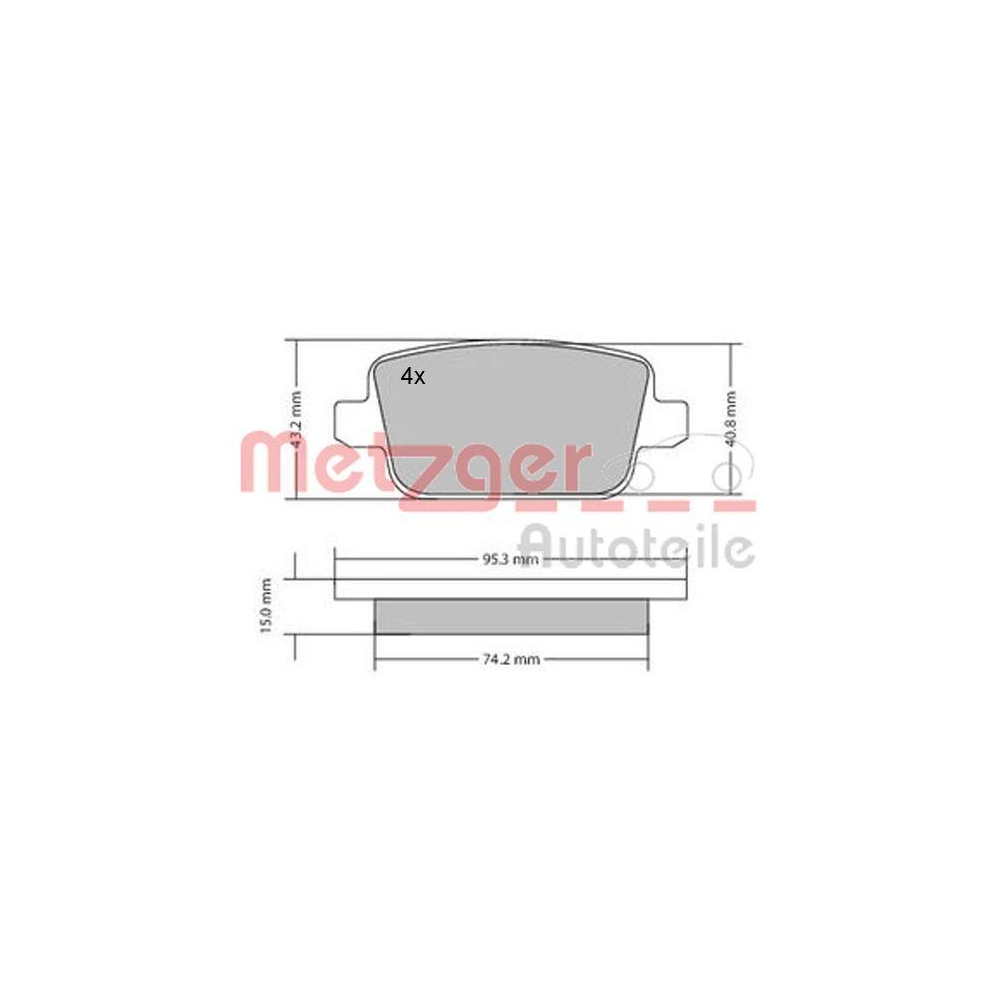 Bremsbelagsatz, Scheibenbremse METZGER 1170058 für FORD VOLVO, Hinterachse