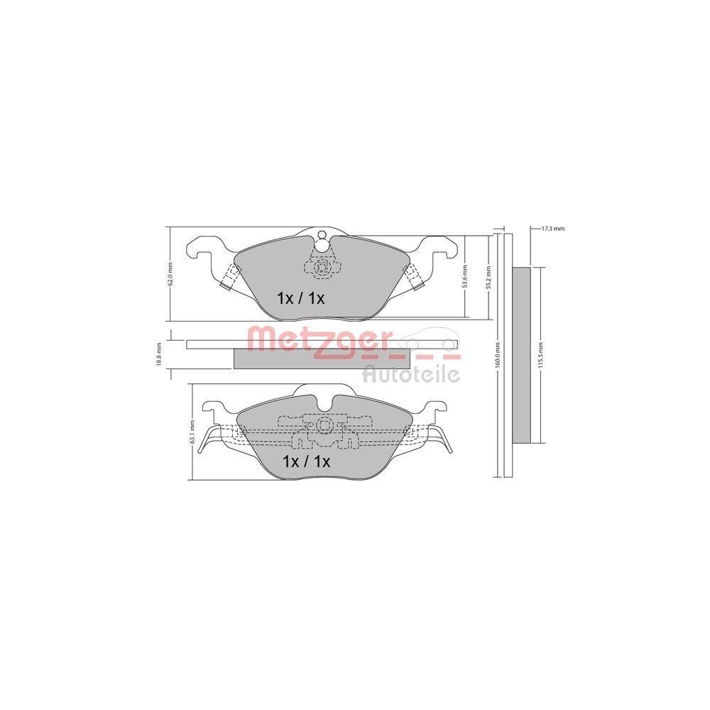 Bremsbelagsatz, Scheibenbremse METZGER 1170063 für OPEL, Vorderachse