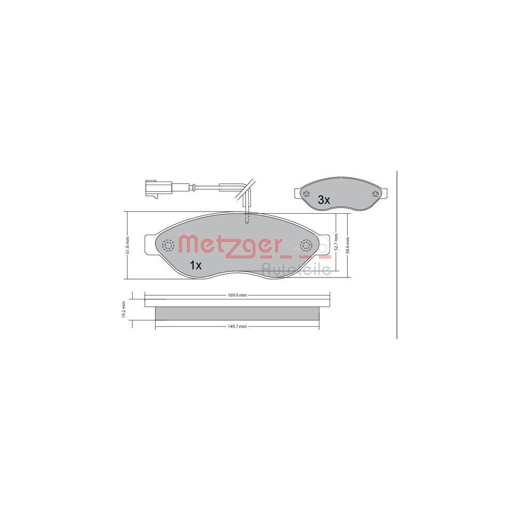 Bremsbelagsatz, Scheibenbremse METZGER 1170073 für CITROËN FIAT PEUGEOT