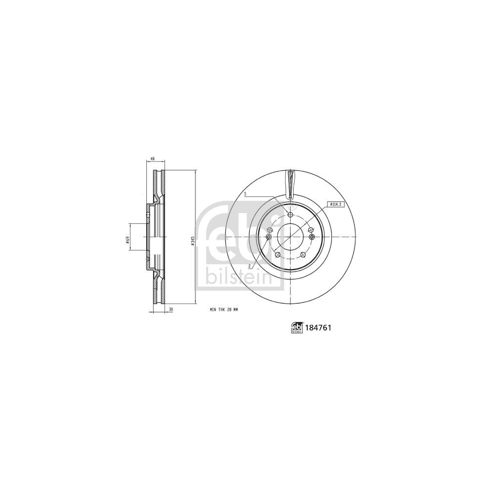 Bremsscheibe FEBI BILSTEIN 184761 für HYUNDAI KIA, Vorderachse