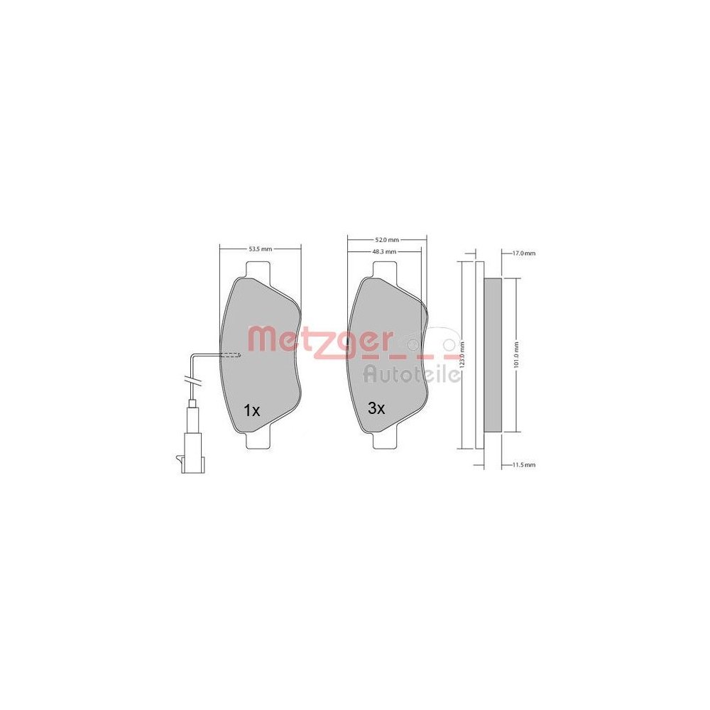 Bremsbelagsatz, Scheibenbremse METZGER 1170102 für FIAT, Vorderachse