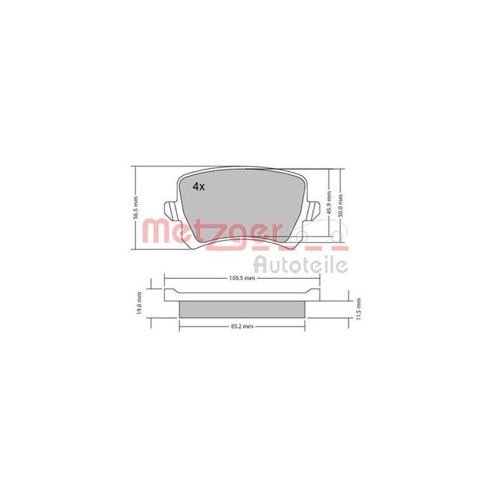 Bremsbelagsatz, Scheibenbremse METZGER 1170116 für VW, Hinterachse, Vorderachse