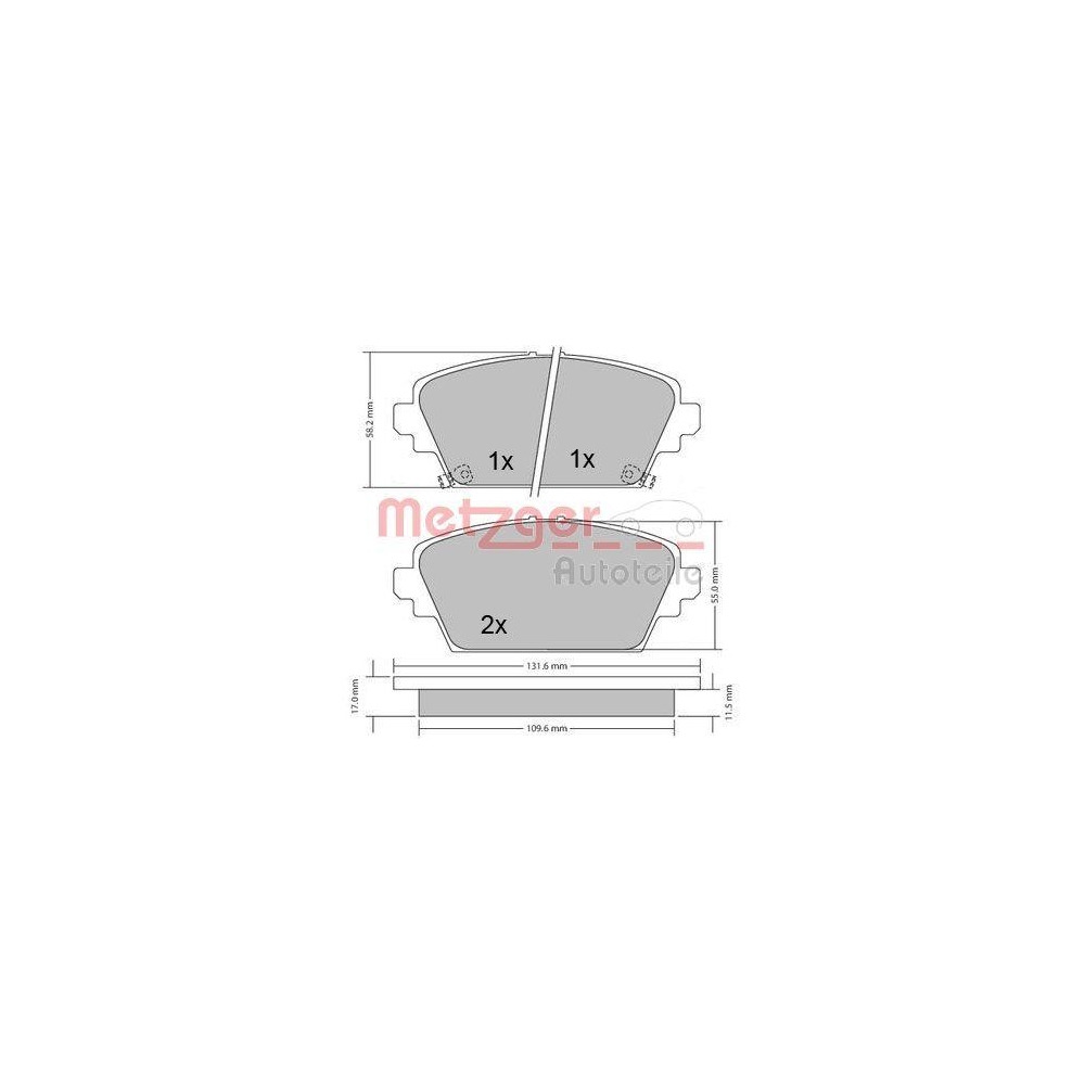 Bremsbelagsatz, Scheibenbremse METZGER 1170124 für HONDA NISSAN, Vorderachse